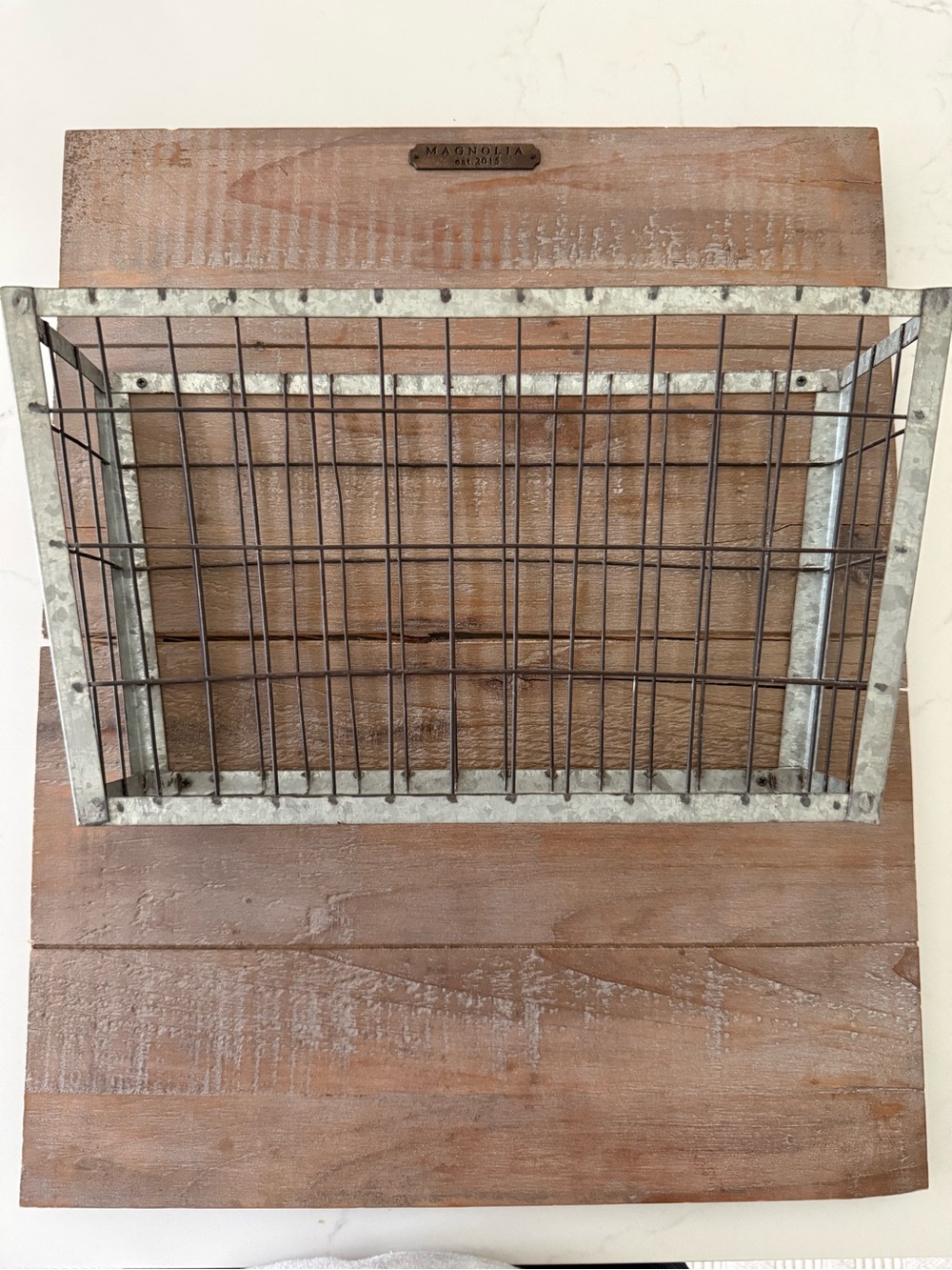Magnolia Brown Wood and Silver Metal Grid Organizer